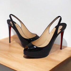 Christian Louboutin Black Peep-Toe Slingback Heels